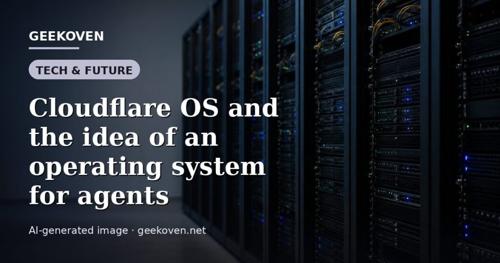 Illustration for the Tech & Future article “Cloudflare OS and the idea of an operating system for agents”: an AI-generated editorial illustration showing a scene illustrating the subject of the article, with the headline set over it. Illustrative only, not a photograph of a real event.