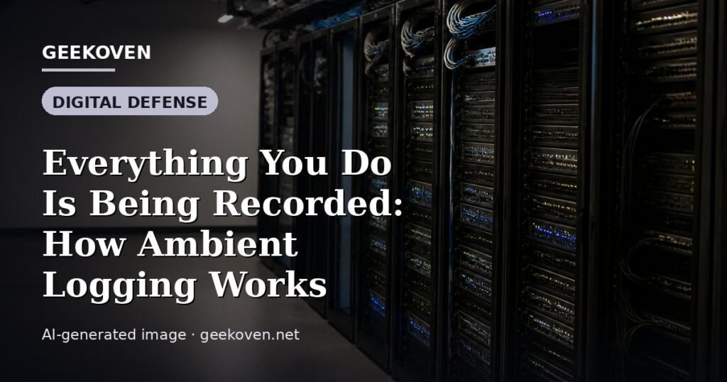 Illustration for the Digital Defense article “Everything You Do Is Being Recorded: How Ambient Logging Works”: an AI-generated editorial illustration showing a scene illustrating the subject of the article, with the headline set over it. Illustrative only, not a photograph of a real event.