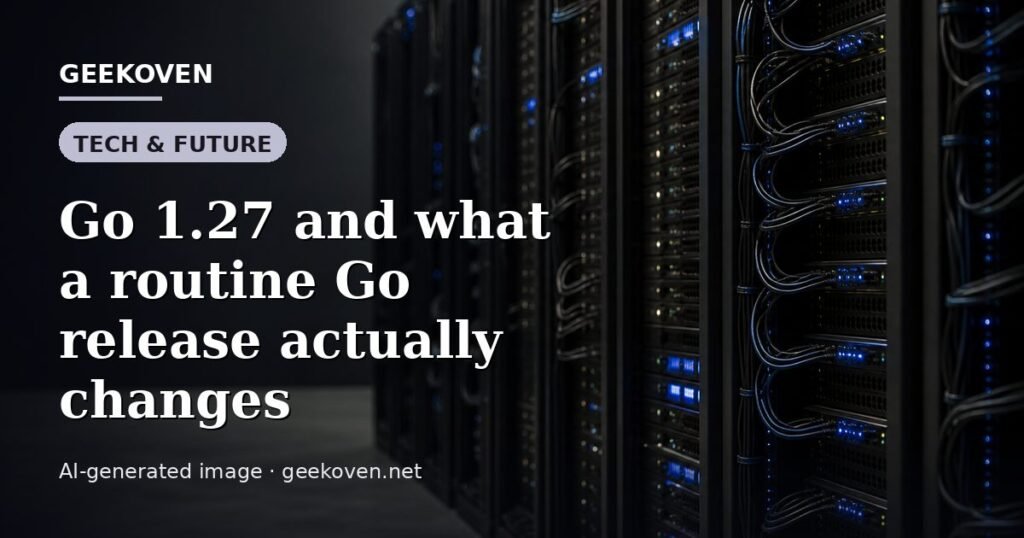 Illustration for the Tech & Future article “Go 1.27 and what a routine Go release actually changes”: an AI-generated editorial illustration showing a scene illustrating the subject of the article, with the headline set over it. Illustrative only, not a photograph of a real event.