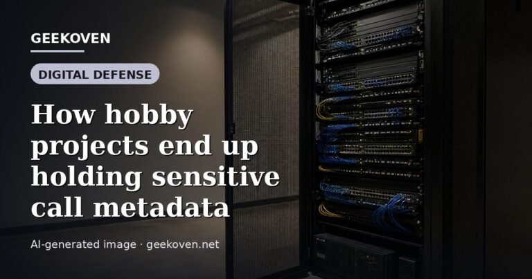 Illustration for the Digital Defense article “How hobby projects end up holding sensitive call metadata”: an AI-generated editorial illustration showing a scene illustrating the subject of the article, with the headline set over it. Illustrative only, not a photograph of a real event.