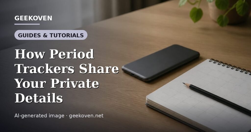 Illustration for the Guides & Tutorials article “How Period Trackers Share Your Private Details”: an AI-generated editorial illustration showing a scene illustrating the subject of the article, with the headline set over it. Illustrative only, not a photograph of a real event.