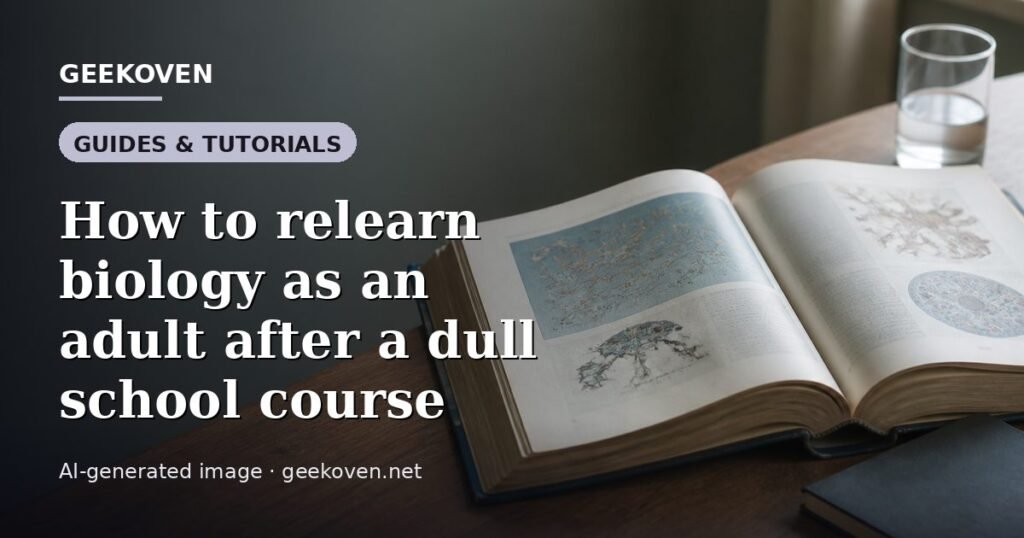Illustration for the Guides & Tutorials article “How to relearn biology as an adult after a dull school course”: an AI-generated editorial illustration showing a scene illustrating the subject of the article, with the headline set over it. Illustrative only, not a photograph of a real event.