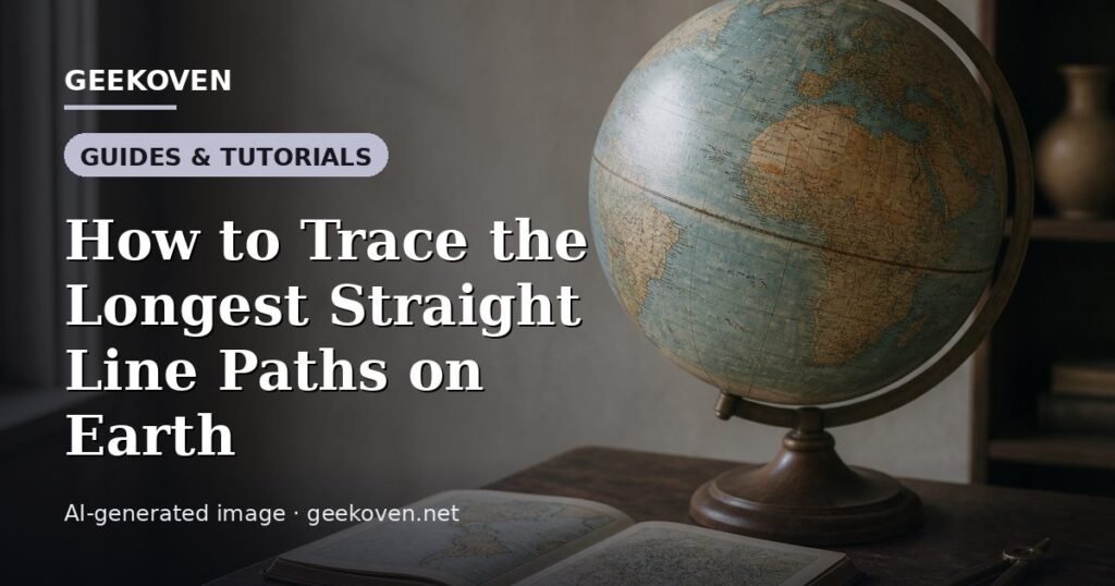 Illustration for the Guides & Tutorials article “How to Trace the Longest Straight Line Paths on Earth”: an AI-generated editorial illustration showing a scene illustrating the subject of the article, with the headline set over it. Illustrative only, not a photograph of a real event.