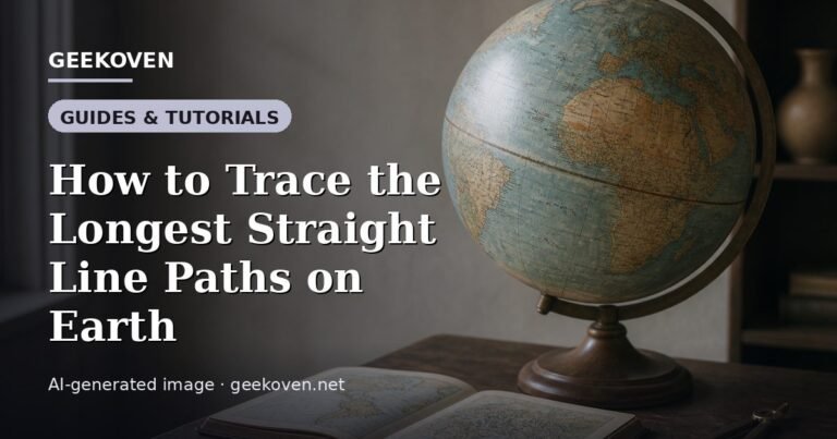 Illustration for the Guides & Tutorials article “How to Trace the Longest Straight Line Paths on Earth”: an AI-generated editorial illustration showing a scene illustrating the subject of the article, with the headline set over it. Illustrative only, not a photograph of a real event.