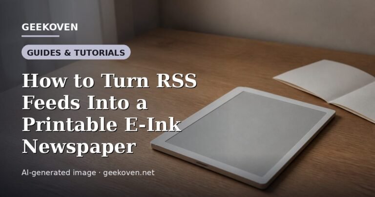 Illustration for the Guides & Tutorials article “How to Turn RSS Feeds Into a Printable E-Ink Newspaper”: an AI-generated editorial illustration showing a scene illustrating the subject of the article, with the headline set over it. Illustrative only, not a photograph of a real event.