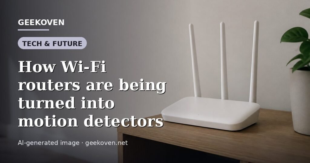 Illustration for the Tech & Future article “How Wi-Fi routers are being turned into motion detectors”: an AI-generated editorial illustration showing a scene illustrating the subject of the article, with the headline set over it. Illustrative only, not a photograph of a real event.