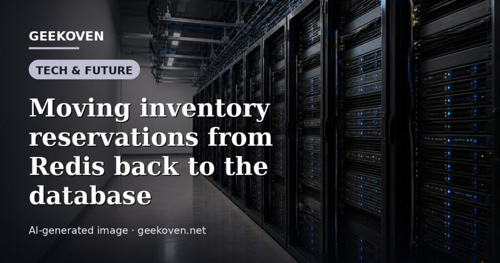 Illustration for the Tech & Future article “Moving inventory reservations from Redis back to the database”: an AI-generated editorial illustration showing a scene illustrating the subject of the article, with the headline set over it. Illustrative only, not a photograph of a real event.