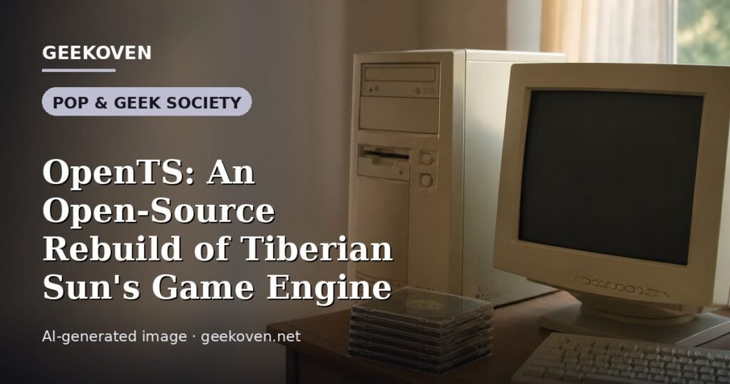 Illustration for the Pop & Geek Society article “OpenTS: An Open-Source Rebuild of Tiberian Sun's Game Engine”: an AI-generated editorial illustration showing a scene illustrating the subject of the article, with the headline set over it. Illustrative only, not a photograph of a real event.