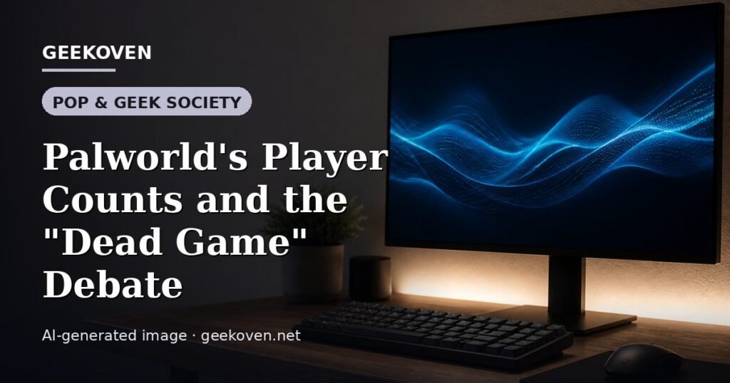 Illustration for the Pop & Geek Society article “Palworld's Player Counts and the "Dead Game" Debate”: an AI-generated editorial illustration showing a scene illustrating the subject of the article, with the headline set over it. Illustrative only, not a photograph of a real event.