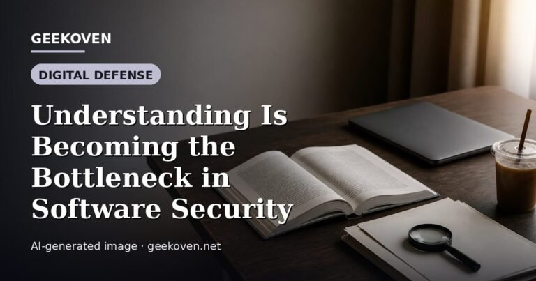 Illustration for the Digital Defense article “Understanding Is Becoming the Bottleneck in Software Security”: an AI-generated editorial illustration showing a scene illustrating the subject of the article, with the headline set over it. Illustrative only, not a photograph of a real event.