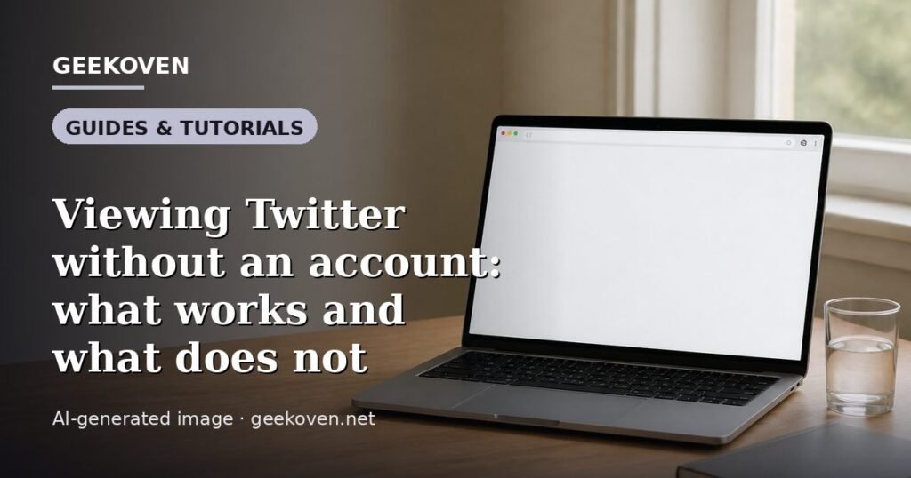 Illustration for the Guides & Tutorials article “Viewing Twitter without an account: what works and what does not”: an AI-generated editorial illustration showing a scene illustrating the subject of the article, with the headline set over it. Illustrative only, not a photograph of a real event.