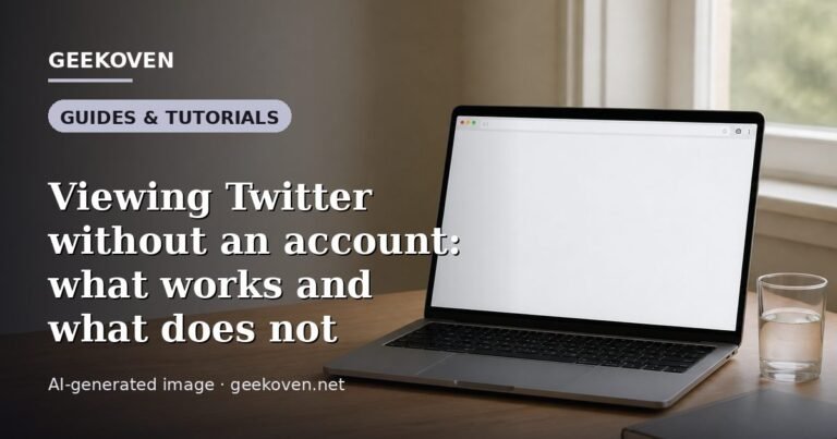 Illustration for the Guides & Tutorials article “Viewing Twitter without an account: what works and what does not”: an AI-generated editorial illustration showing a scene illustrating the subject of the article, with the headline set over it. Illustrative only, not a photograph of a real event.
