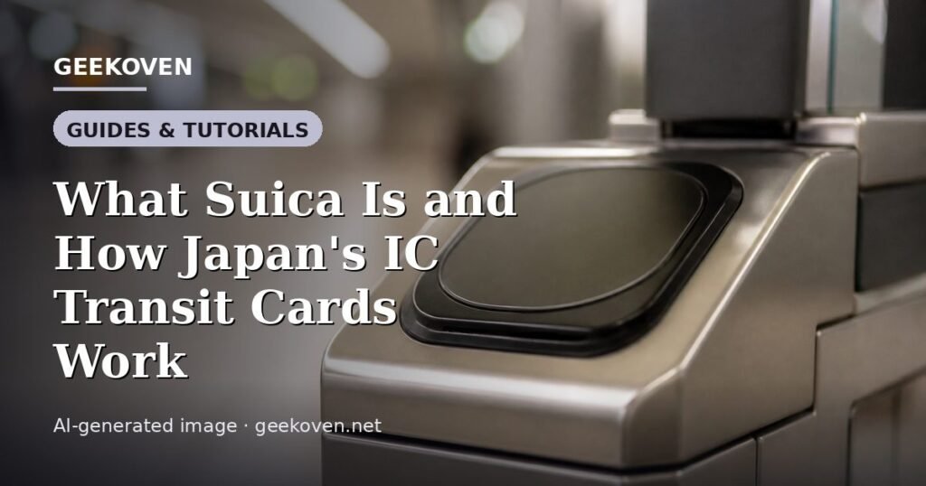 Illustration for the Guides & Tutorials article “What Suica Is and How Japan's IC Transit Cards Work”: an AI-generated editorial illustration showing a scene illustrating the subject of the article, with the headline set over it. Illustrative only, not a photograph of a real event.