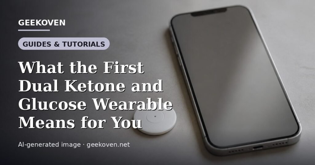 Illustration for the Guides & Tutorials article “What the First Dual Ketone and Glucose Wearable Means for You”: an AI-generated editorial illustration showing a scene illustrating the subject of the article, with the headline set over it. Illustrative only, not a photograph of a real event.