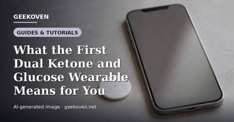 Illustration for the Guides & Tutorials article “What the First Dual Ketone and Glucose Wearable Means for You”: an AI-generated editorial illustration showing a scene illustrating the subject of the article, with the headline set over it. Illustrative only, not a photograph of a real event.