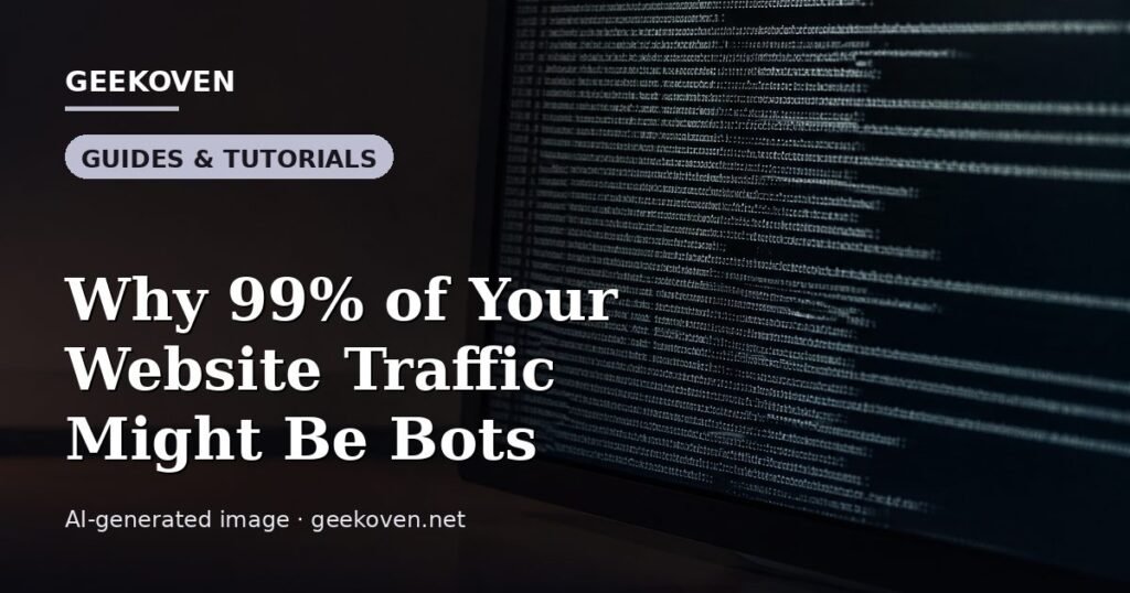Illustration for the Guides & Tutorials article “Why 99% of Your Website Traffic Might Be Bots”: an AI-generated editorial illustration showing a scene illustrating the subject of the article, with the headline set over it. Illustrative only, not a photograph of a real event.