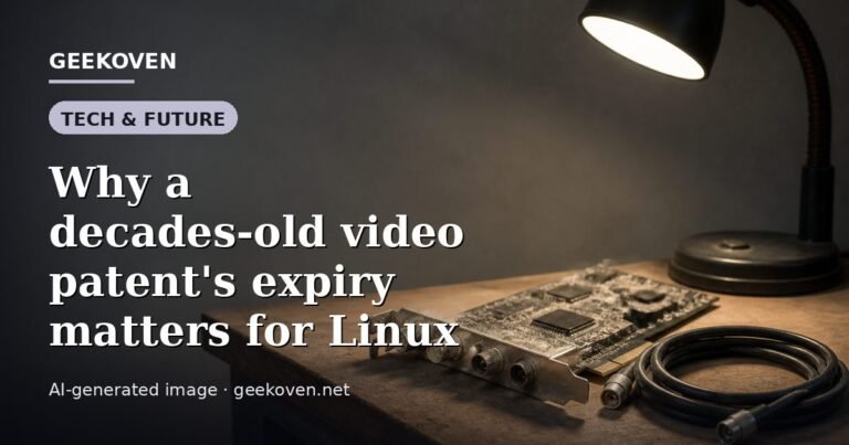 Illustration for the Tech & Future article “Why a decades-old video patent's expiry matters for Linux”: an AI-generated editorial illustration showing a scene illustrating the subject of the article, with the headline set over it. Illustrative only, not a photograph of a real event.