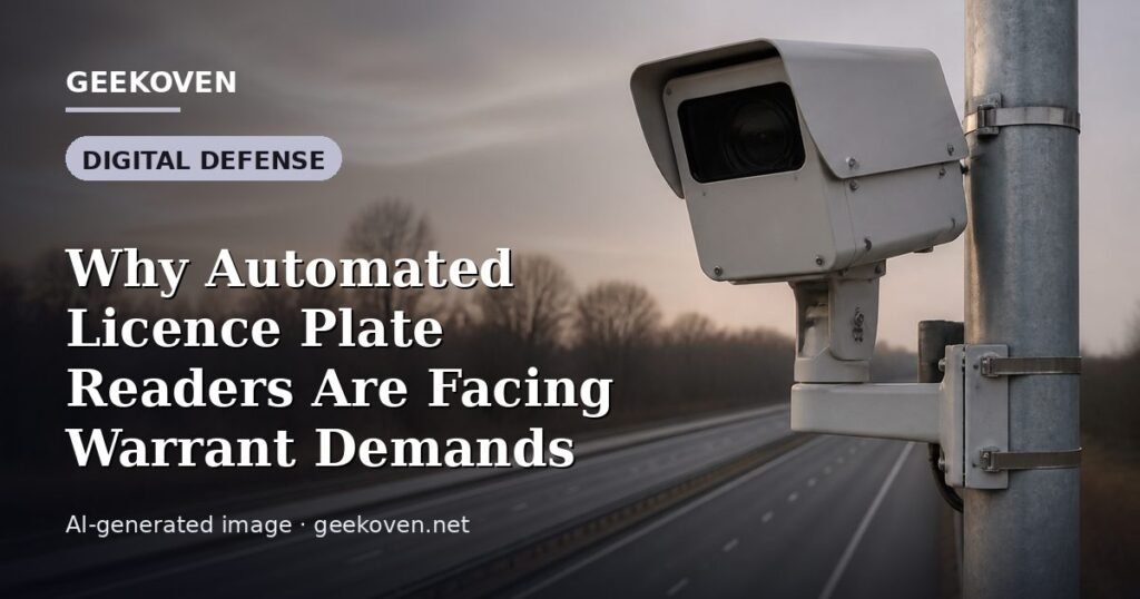Illustration for the Digital Defense article “Why Automated Licence Plate Readers Are Facing Warrant Demands”: an AI-generated editorial illustration showing a scene illustrating the subject of the article, with the headline set over it. Illustrative only, not a photograph of a real event.