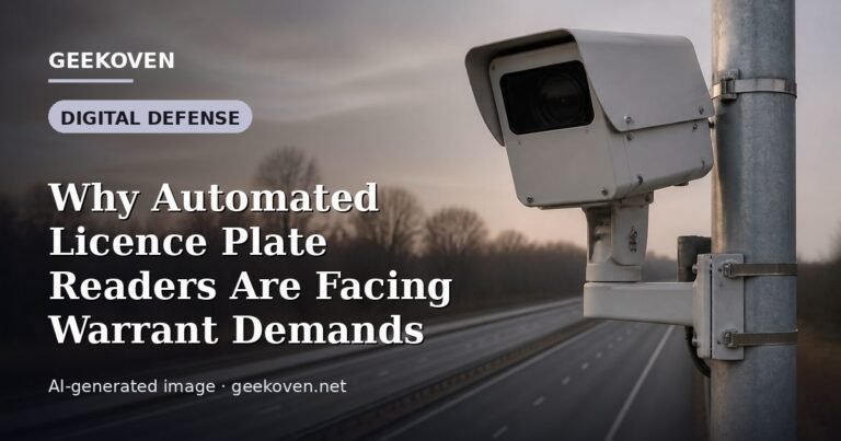 Illustration for the Digital Defense article “Why Automated Licence Plate Readers Are Facing Warrant Demands”: an AI-generated editorial illustration showing a scene illustrating the subject of the article, with the headline set over it. Illustrative only, not a photograph of a real event.