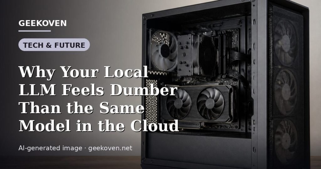 Illustration for the Tech & Future article “Why Your Local LLM Feels Dumber Than the Same Model in the Cloud”: an AI-generated editorial illustration showing a scene illustrating the subject of the article, with the headline set over it. Illustrative only, not a photograph of a real event.