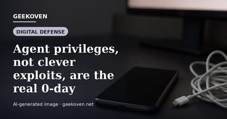 Illustration for the Digital Defense article “Agent privileges, not clever exploits, are the real 0-day”: an AI-generated editorial illustration showing a scene illustrating the subject of the article, with the headline set over it. Illustrative only, not a photograph of a real event.