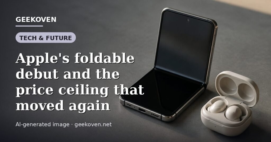 Illustration for the Tech & Future article “Apple's foldable debut and the price ceiling that moved again”: an AI-generated editorial illustration showing a scene illustrating the subject of the article, with the headline set over it. Illustrative only, not a photograph of a real event.
