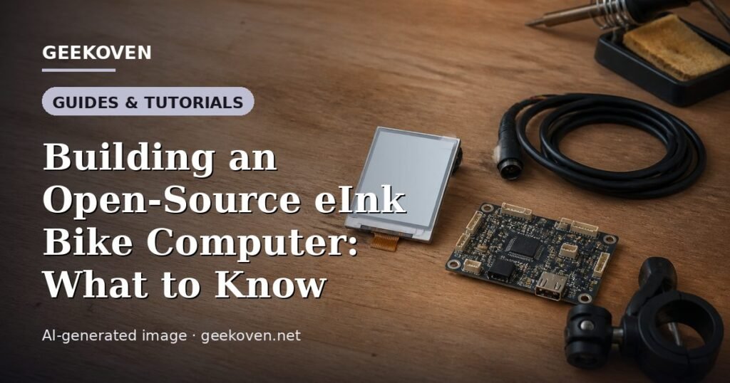 Illustration for the Guides & Tutorials article “Building an Open-Source eInk Bike Computer: What to Know”: an AI-generated editorial illustration showing a scene illustrating the subject of the article, with the headline set over it. Illustrative only, not a photograph of a real event.