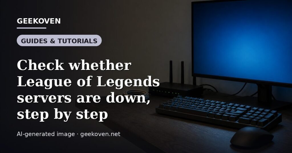 Illustration for the Guides & Tutorials article “Check whether League of Legends servers are down, step by step”: an AI-generated editorial illustration showing a scene illustrating the subject of the article, with the headline set over it. Illustrative only, not a photograph of a real event.