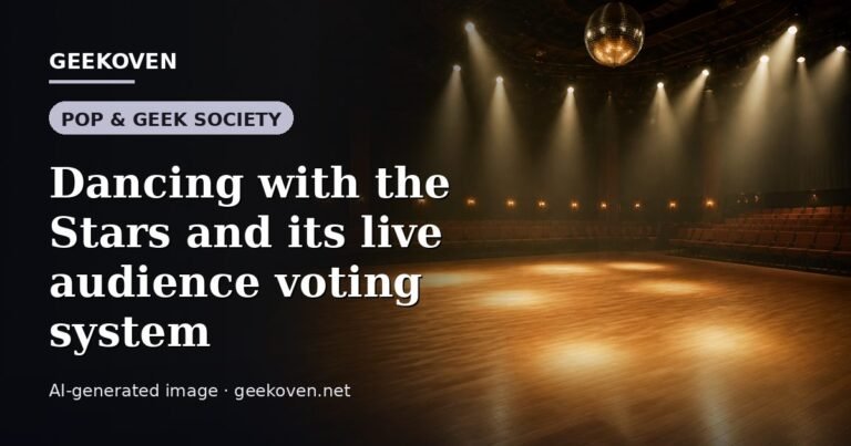 Illustration for the Pop & Geek Society article “Dancing with the Stars and its live audience voting system”: an AI-generated editorial illustration showing a scene illustrating the subject of the article, with the headline set over it. Illustrative only, not a photograph of a real event.
