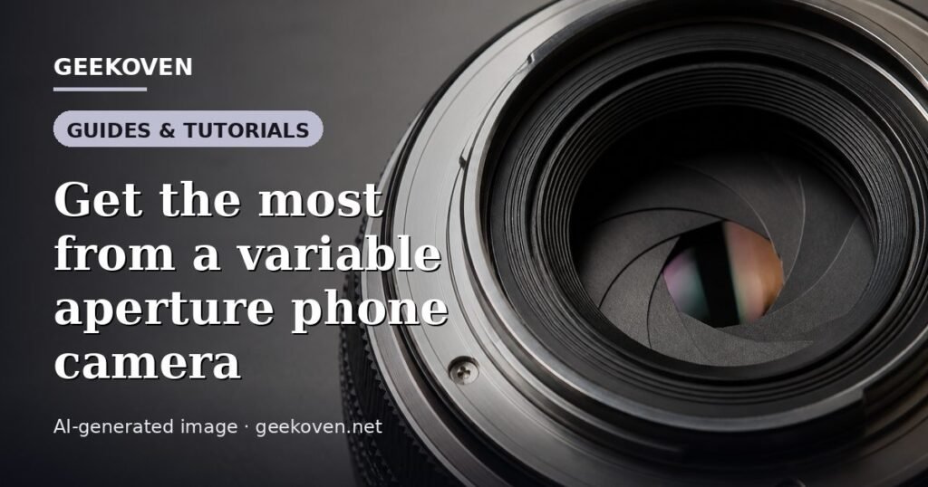 Illustration for the Guides & Tutorials article “Get the most from a variable aperture phone camera”: an AI-generated editorial illustration showing a scene illustrating the subject of the article, with the headline set over it. Illustrative only, not a photograph of a real event.