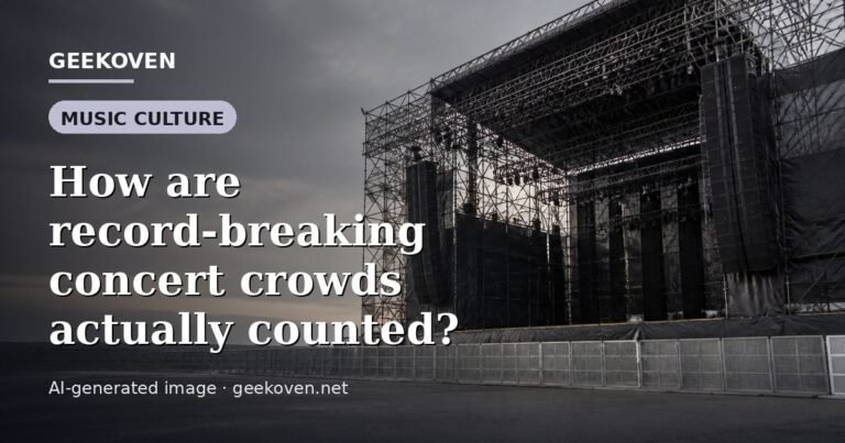 Illustration for the Music Culture article “How are record-breaking concert crowds actually counted?”: an AI-generated editorial illustration showing a scene illustrating the subject of the article, with the headline set over it. Illustrative only, not a photograph of a real event.