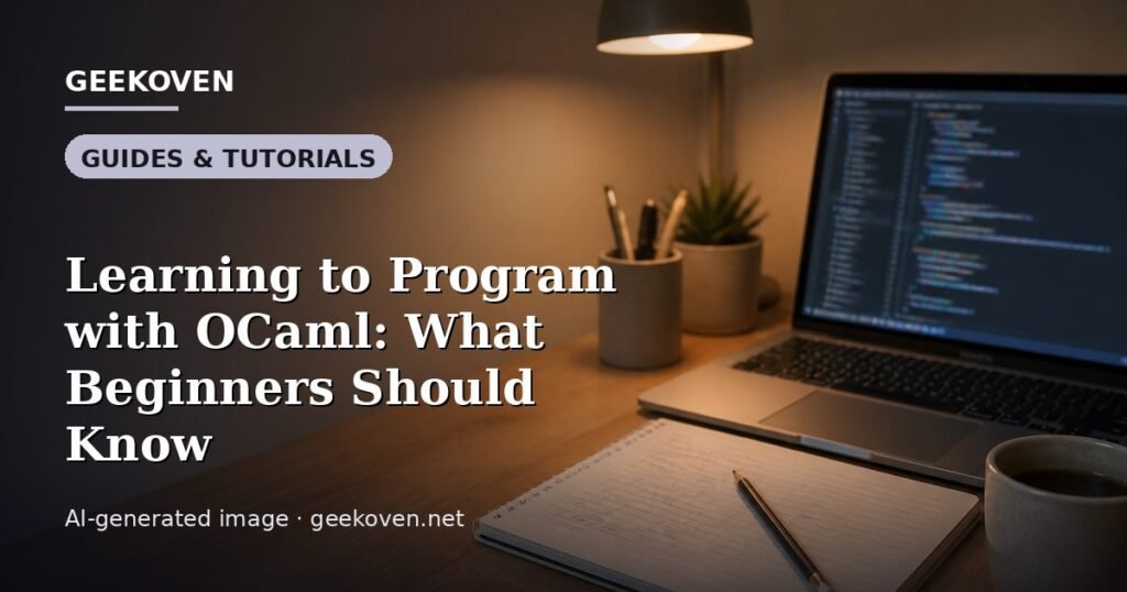 Illustration for the Guides & Tutorials article “Learning to Program with OCaml: What Beginners Should Know”: an AI-generated editorial illustration showing a scene illustrating the subject of the article, with the headline set over it. Illustrative only, not a photograph of a real event.