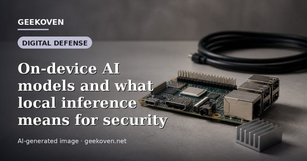 Illustration for the Digital Defense article “On-device AI models and what local inference means for security”: an AI-generated editorial illustration showing a scene illustrating the subject of the article, with the headline set over it. Illustrative only, not a photograph of a real event.