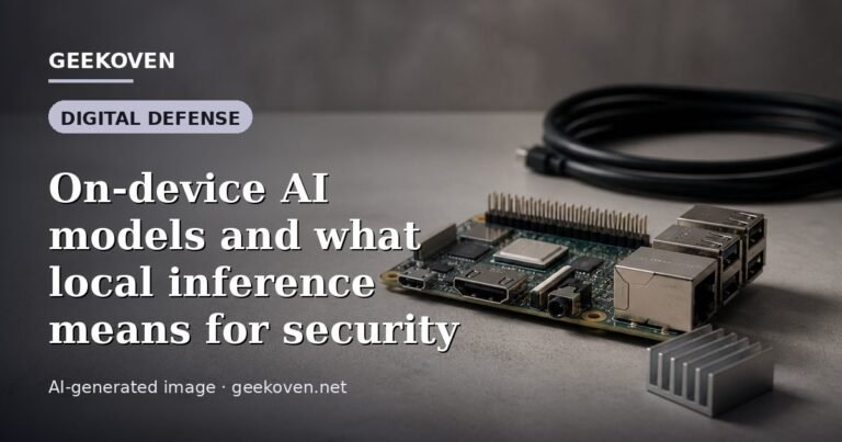 Illustration for the Digital Defense article “On-device AI models and what local inference means for security”: an AI-generated editorial illustration showing a scene illustrating the subject of the article, with the headline set over it. Illustrative only, not a photograph of a real event.
