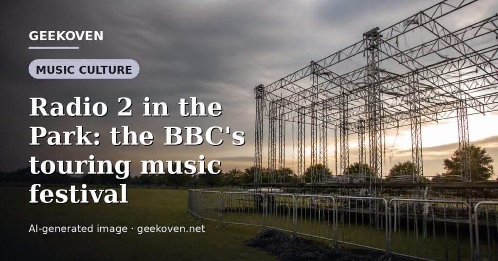 Illustration for the Music Culture article “Radio 2 in the Park: the BBC's touring music festival”: an AI-generated editorial illustration showing a scene illustrating the subject of the article, with the headline set over it. Illustrative only, not a photograph of a real event.