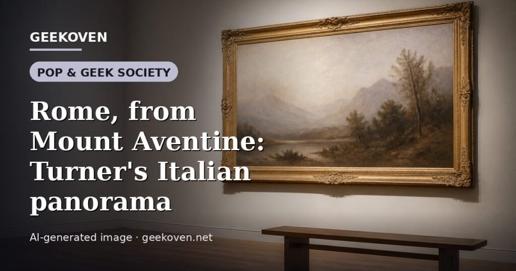 Illustration for the Pop & Geek Society article “Rome, from Mount Aventine: Turner's Italian panorama”: an AI-generated editorial illustration showing a scene illustrating the subject of the article, with the headline set over it. Illustrative only, not a photograph of a real event.