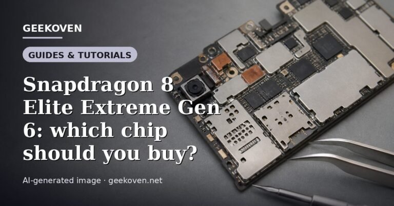 Illustration for the Guides & Tutorials article “Snapdragon 8 Elite Extreme Gen 6: which chip should you buy?”: an AI-generated editorial illustration showing a scene illustrating the subject of the article, with the headline set over it. Illustrative only, not a photograph of a real event.