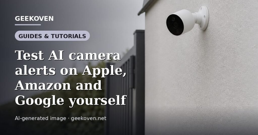 Illustration for the Guides & Tutorials article “Test AI camera alerts on Apple, Amazon and Google yourself”: an AI-generated editorial illustration showing a scene illustrating the subject of the article, with the headline set over it. Illustrative only, not a photograph of a real event.