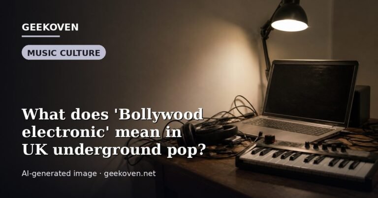 Illustration for the Music Culture article “What does 'Bollywood electronic' mean in UK underground pop?”: an AI-generated editorial illustration showing a scene illustrating the subject of the article, with the headline set over it. Illustrative only, not a photograph of a real event.