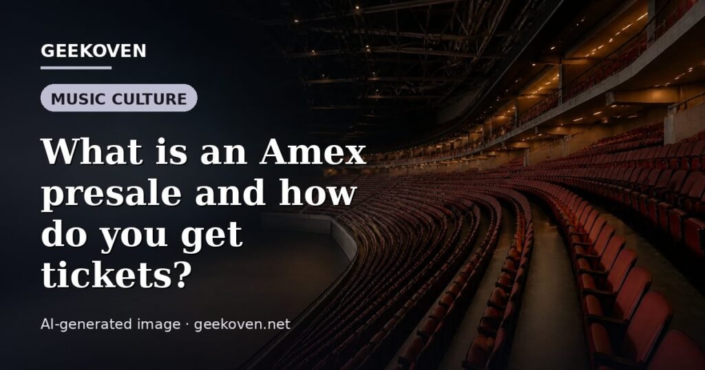 Illustration for the Music Culture article “What is an Amex presale and how do you get tickets?”: an AI-generated editorial illustration showing a scene illustrating the subject of the article, with the headline set over it. Illustrative only, not a photograph of a real event.