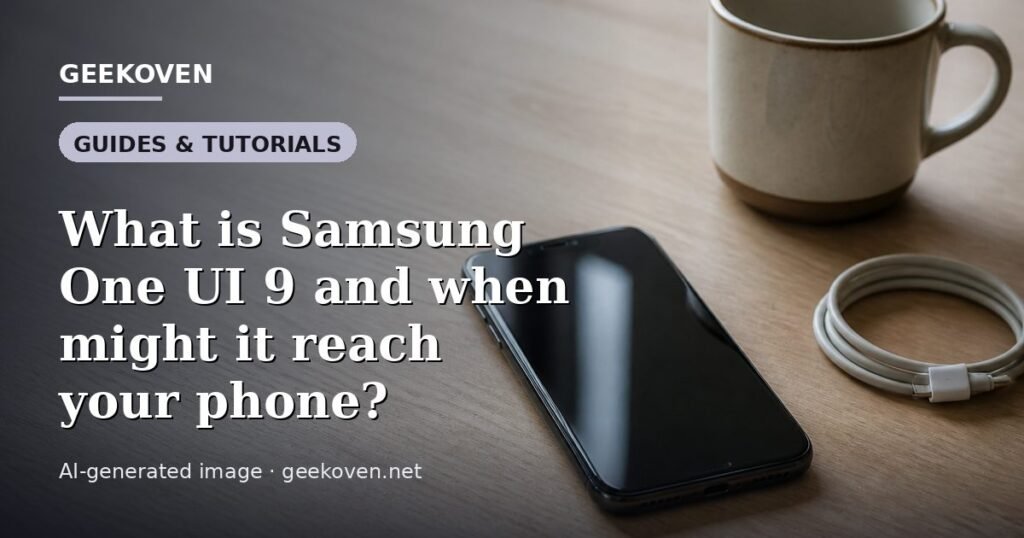 Illustration for the Guides & Tutorials article “What is Samsung One UI 9 and when might it reach your phone?”: an AI-generated editorial illustration showing a scene illustrating the subject of the article, with the headline set over it. Illustrative only, not a photograph of a real event.
