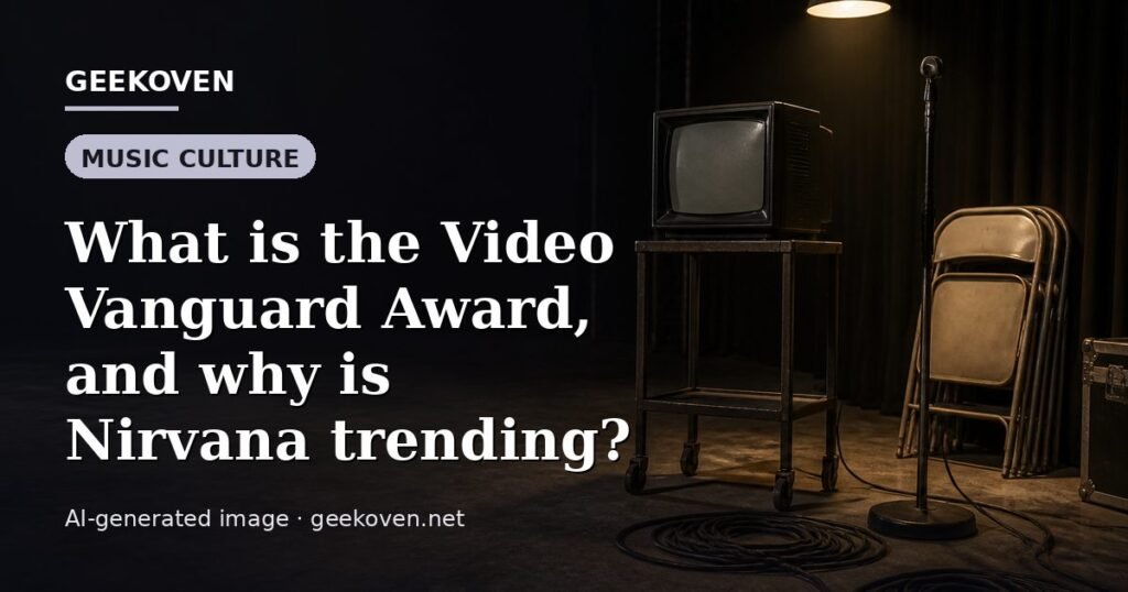 Illustration for the Music Culture article “What is the Video Vanguard Award, and why is Nirvana trending?”: an AI-generated editorial illustration showing a scene illustrating the subject of the article, with the headline set over it. Illustrative only, not a photograph of a real event.