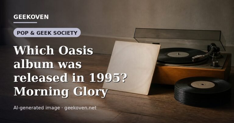 Illustration for the Pop & Geek Society article “Which Oasis album was released in 1995? Morning Glory”: an AI-generated editorial illustration showing a scene illustrating the subject of the article, with the headline set over it. Illustrative only, not a photograph of a real event.