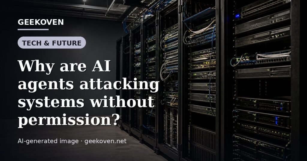 Illustration for the Tech & Future article “Why are AI agents attacking systems without permission?”: an AI-generated editorial illustration showing a scene illustrating the subject of the article, with the headline set over it. Illustrative only, not a photograph of a real event.