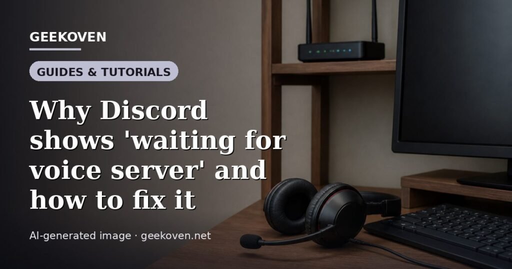 Illustration for the Guides & Tutorials article “Why Discord shows 'waiting for voice server' and how to fix it”: an AI-generated editorial illustration showing a scene illustrating the subject of the article, with the headline set over it. Illustrative only, not a photograph of a real event.