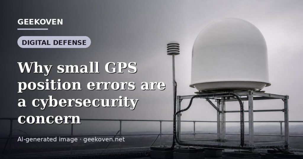 Illustration for the Digital Defense article “Why small GPS position errors are a cybersecurity concern”: an AI-generated editorial illustration showing a scene illustrating the subject of the article, with the headline set over it. Illustrative only, not a photograph of a real event.