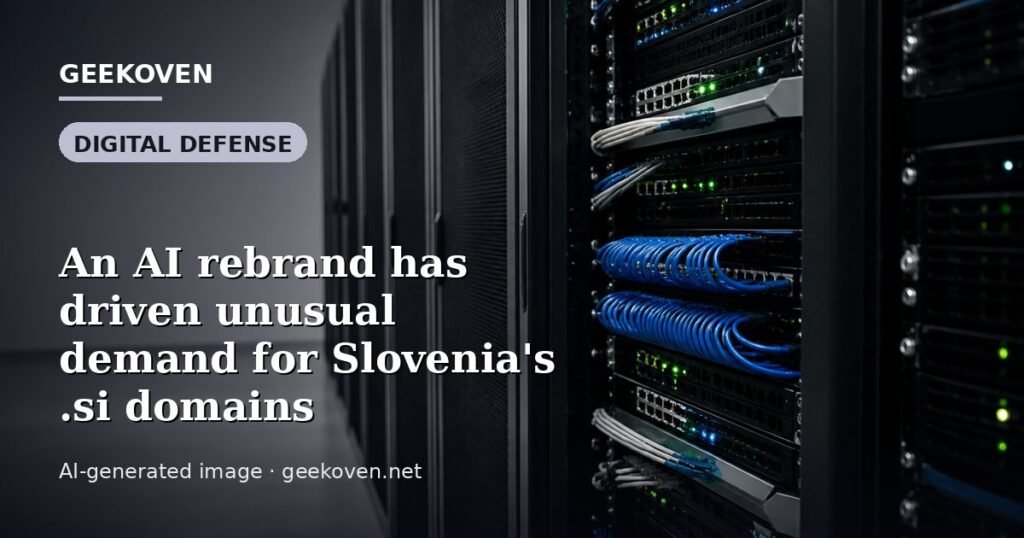 Illustration for the Digital Defense article “An AI rebrand has driven unusual demand for Slovenia's .si domains”: an AI-generated editorial illustration showing a scene illustrating the subject of the article, with the headline set over it. Illustrative only, not a photograph of a real event.