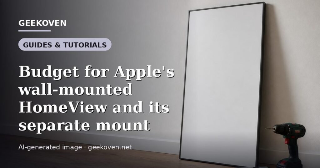 Illustration for the Guides & Tutorials article “Budget for Apple's wall-mounted HomeView and its separate mount”: an AI-generated editorial illustration showing a scene illustrating the subject of the article, with the headline set over it. Illustrative only, not a photograph of a real event.