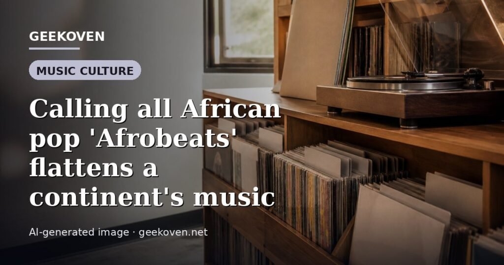Illustration for the Music Culture article “Calling all African pop 'Afrobeats' flattens a continent's music”: an AI-generated editorial illustration showing a stadium crowd seen from high above, lights arranged in coordinated patterns, with the headline set over it. Illustrative only, not a photograph of a real event.