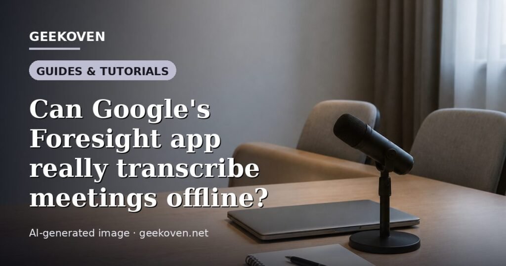 Illustration for the Guides & Tutorials article “Can Google's Foresight app really transcribe meetings offline?”: an AI-generated editorial illustration showing a scene illustrating the subject of the article, with the headline set over it. Illustrative only, not a photograph of a real event.